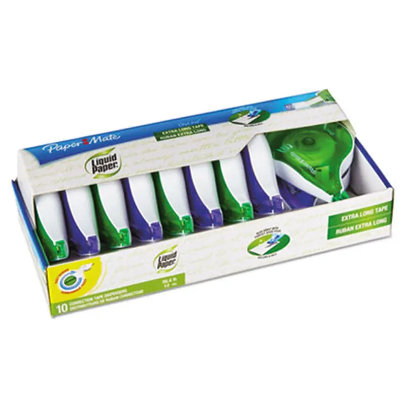 DryLine Correction Tape Value Pack, Non-Refillable, 0.17" x 39.33 ft, White Tape, Assorted Dispenser Colors, 10/Pack - Correction Tapes | Paper Mate Liquid Paper