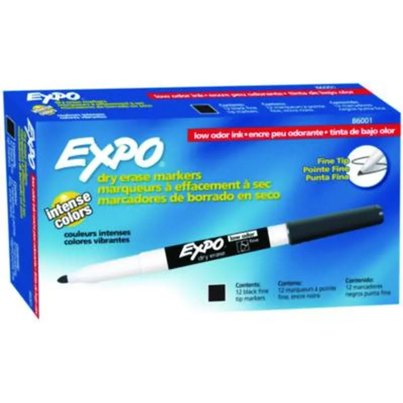 Low-Odor Dry-Erase Marker, Fine Bullet Tip, Black, Dozen - Board Markers | EXPO