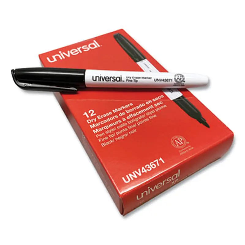 Pen Style Dry Erase Marker, Fine Bullet Tip, Black, Dozen - Board Markers | Universal