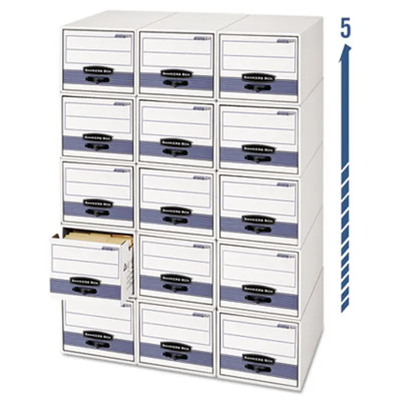 STOR/DRAWER STEEL PLUS Extra Space-Savings Storage Drawers, 10.5" x 25.25" x 5.25", White/Blue, 12/Carton - File Boxes | Bankers Box