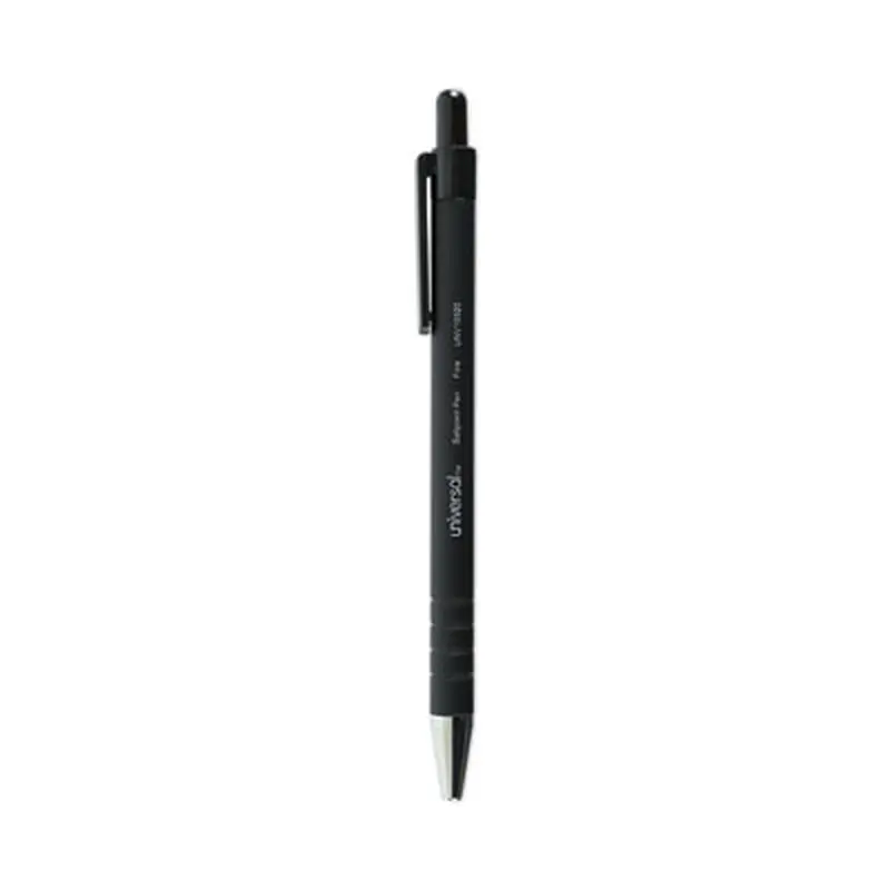 Ballpoint Pen, Retractable, Fine 0.7 mm, Black Ink, Black Barrel, Dozen - Pens | Universal