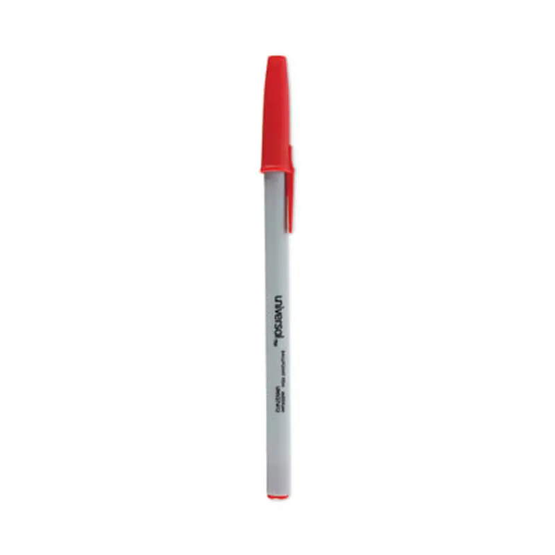 Ballpoint Pen, Stick, Medium 1 mm, Red Ink, Gray/Red Barrel, Dozen - Pens | Universal