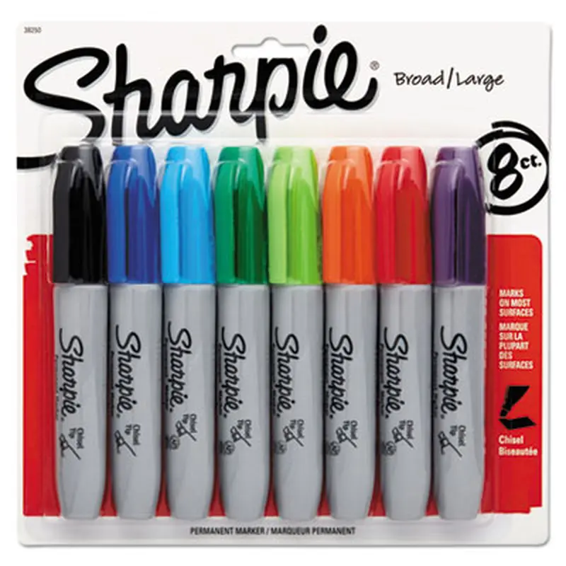 Chisel Tip Permanent Marker, Medium Chisel Tip, Assorted Colors, 8/Set - Markers | Sharpie