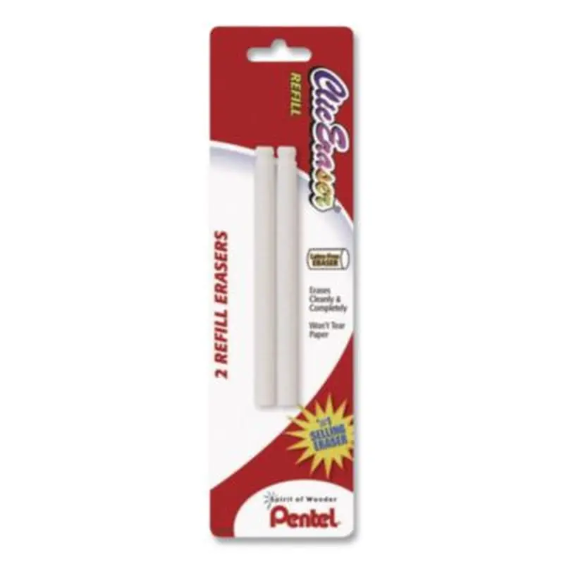 Clic Eraser Refills for Pentel Clic Erasers, Cylindrical Rod, White, 2/Pack - Pencil & Ink Erasers | Pentel