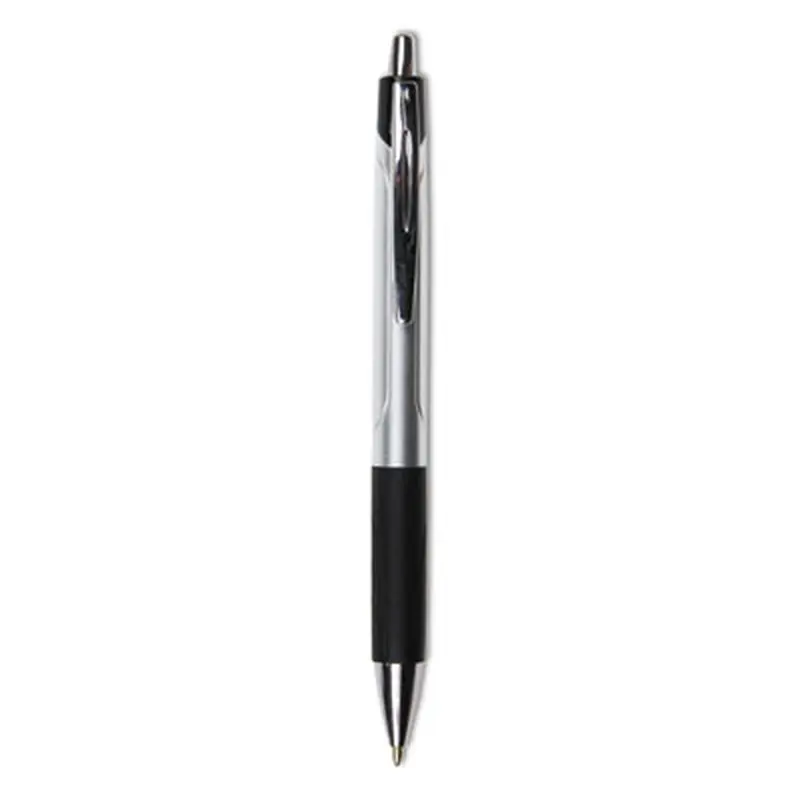 Comfort Grip Ballpoint Pen, Retractable, Medium 1 mm, Black Ink, Silver/Black Barrel, Dozen - Pens | Universal