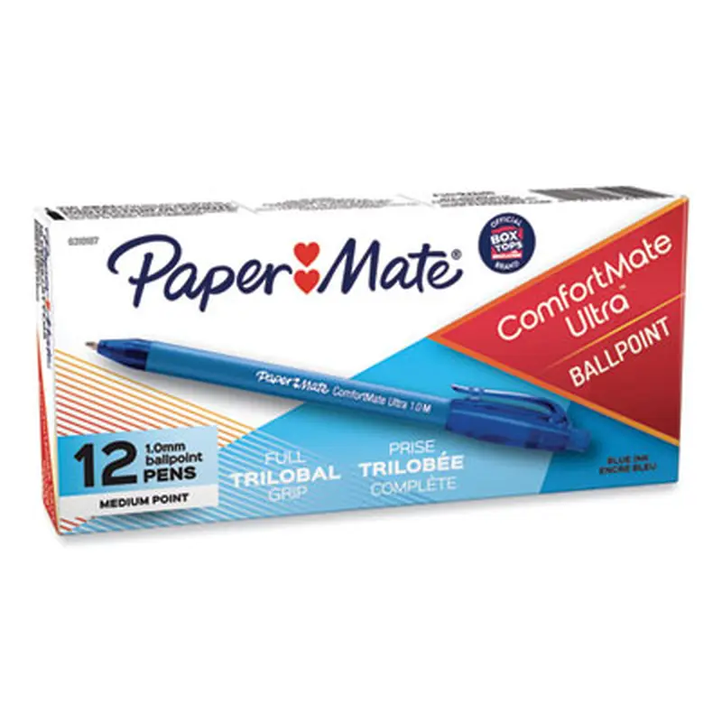 ComfortMate Ultra Ballpoint Pen, Retractable, Medium 1 mm, Blue Ink, Blue Barrel, Dozen - Pens | Paper Mate