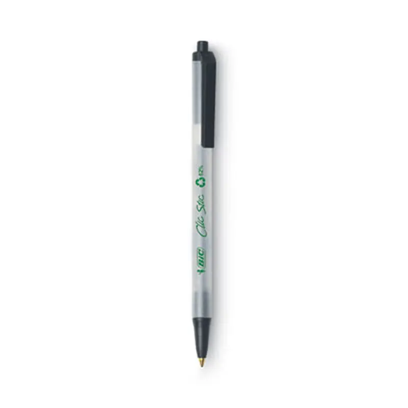 Ecolutions Clic Stic Ballpoint Pen, Retractable, Medium 1 mm, Black Ink, Translucent Frost/Black Barrel, Dozen - Pens | BIC