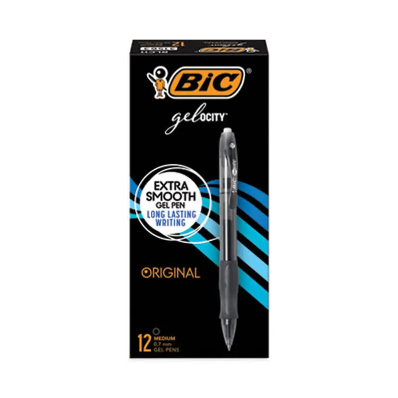 Gel-ocity Gel Pen, Retractable, Medium 0.7 mm, Black Ink, Translucent Black Barrel, Dozen - Pens | BIC