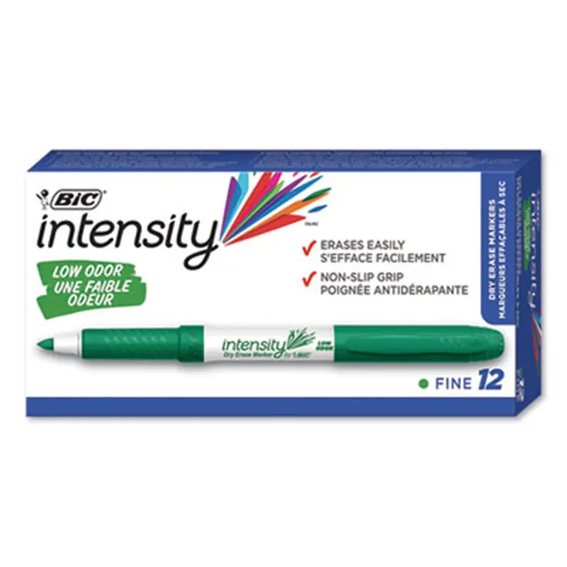 Intensity Low Odor Fine Point Dry Erase Marker, Fine Bullet Tip, Green, Dozen - Board Markers | BIC