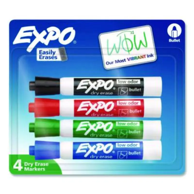 Low-Odor Dry-Erase Marker, Broad Chisel Tip, Assorted Pastel Colors, 4/Set - Board Markers | EXPO