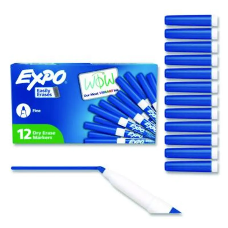 Low-Odor Dry-Erase Marker, Fine Bullet Tip, Blue, Dozen - Board Markers | EXPO