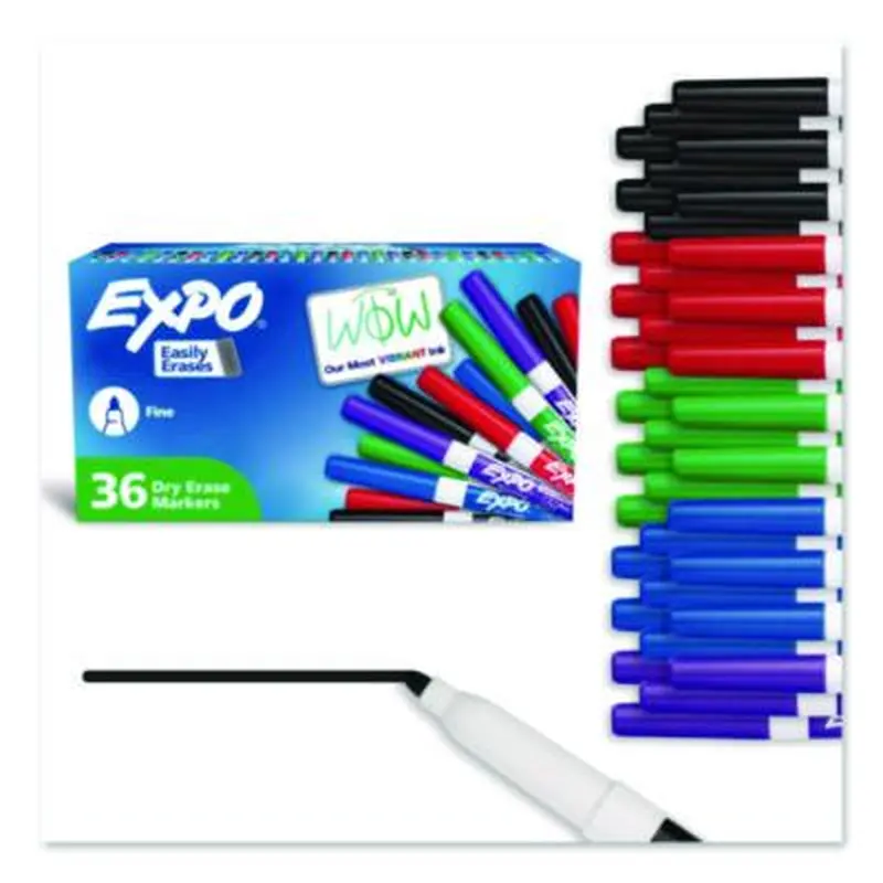 Low-Odor Dry Erase Marker Office Value Pack, Fine Bullet Tip, Assorted Colors, 36/Pack - Board Markers | EXPO