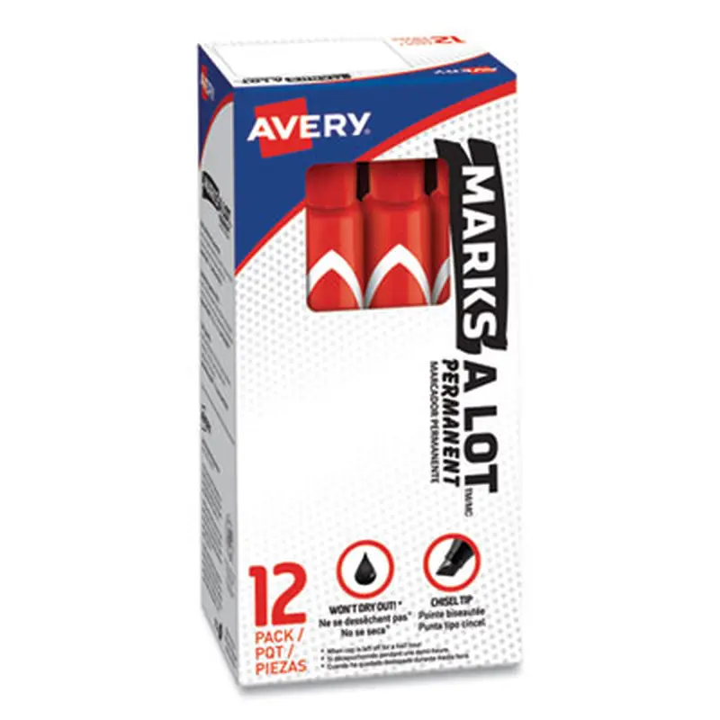 MARKS A LOT Large Desk-Style Permanent Marker, Broad Chisel Tip, Red, Dozen (8887) - Markers | Avery