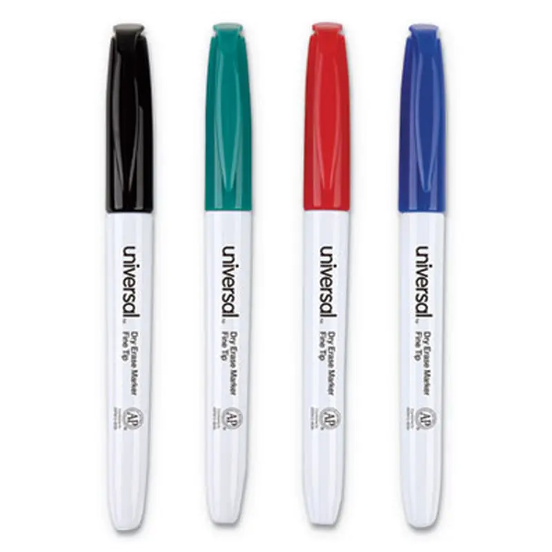 Pen Style Dry Erase Marker, Fine Bullet Tip, Assorted Colors, 4/Set - Board Markers | Universal