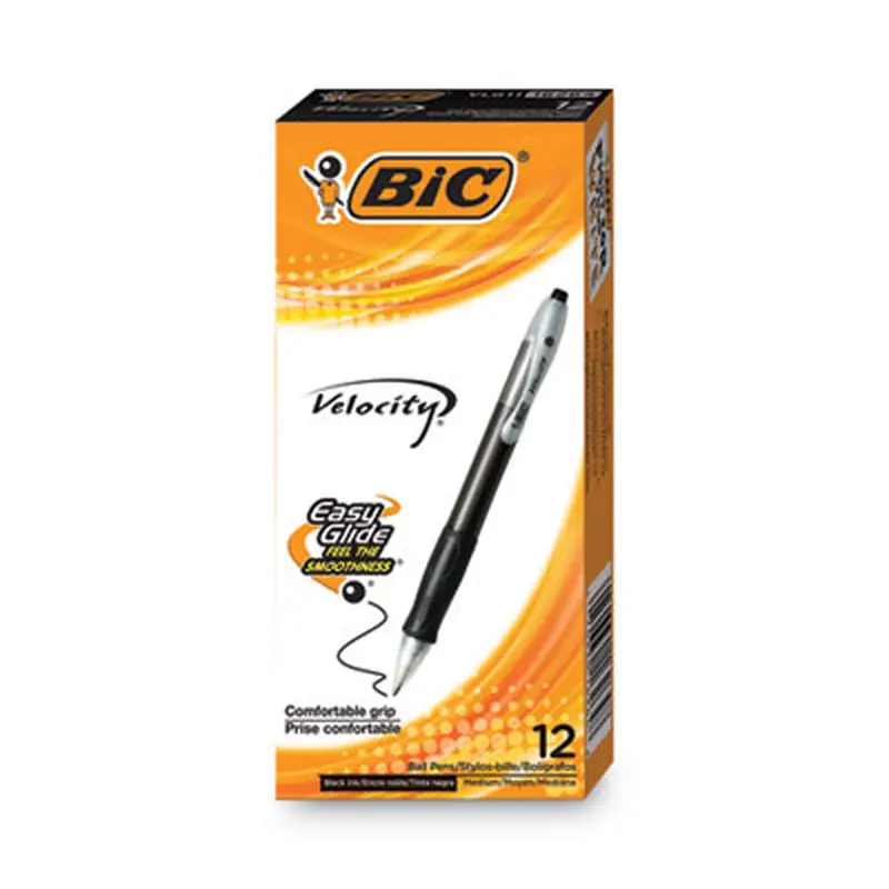 Velocity Easy Glide Ballpoint Pen, Retractable, Medium 1 mm, Black Ink, Translucent Black Barrel, Dozen - Pens | BIC