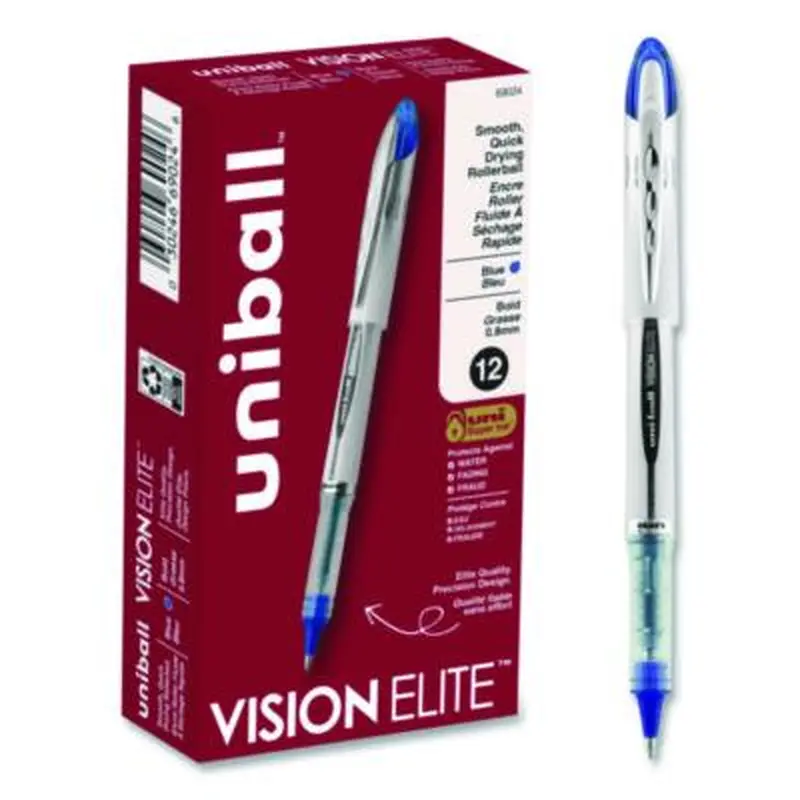 VISION ELITE Hybrid Gel Pen, Stick, Bold 0.8 mm, Blue Ink, White/Blue/Clear Barrel - Pens | uniball