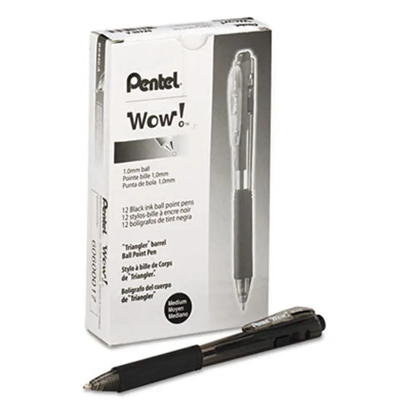 WOW! Ballpoint Pen, Retractable, Medium 1 mm, Black Ink, Smoke/Black Barrel, Dozen - Pens | Pentel