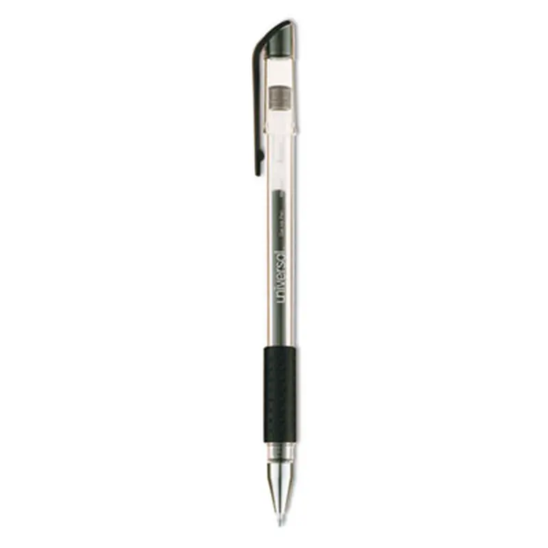 Comfort Grip Gel Pen, Stick, Medium 0.7 mm, Black Ink, Clear/Black Barrel, Dozen - Pens | Universal