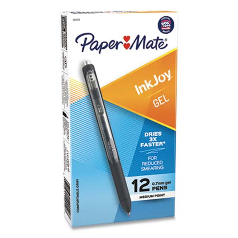 InkJoy Gel Pen, Retractable, Medium 0.7 mm, Black Ink, Black Barrel, Dozen - Pens | Paper Mate