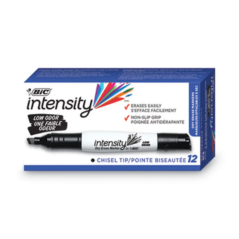 Intensity Low Odor Chisel Tip Dry Erase Marker, Broad Chisel Tip, Black, Dozen - Board Markers | BIC