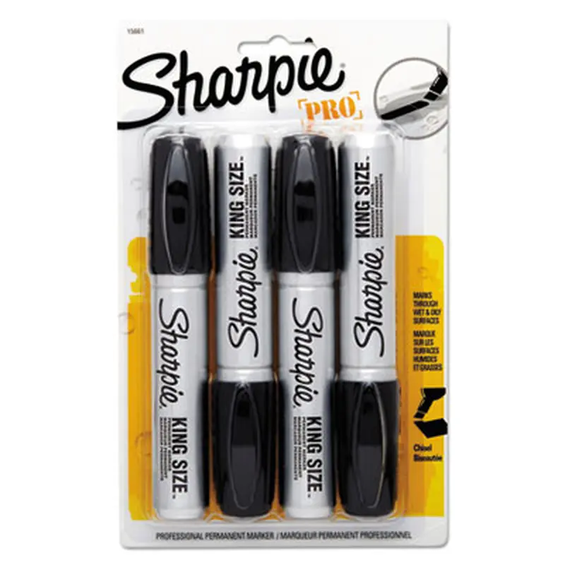 King Size Permanent Marker, Broad Chisel Tip, Black, 4/Pack - Markers | Sharpie