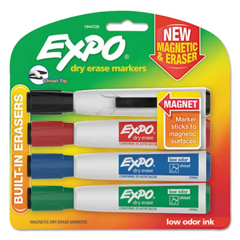 Magnetic Dry Erase Marker, Broad Chisel Tip, Assorted Colors, 4/Pack - Board Markers | EXPO