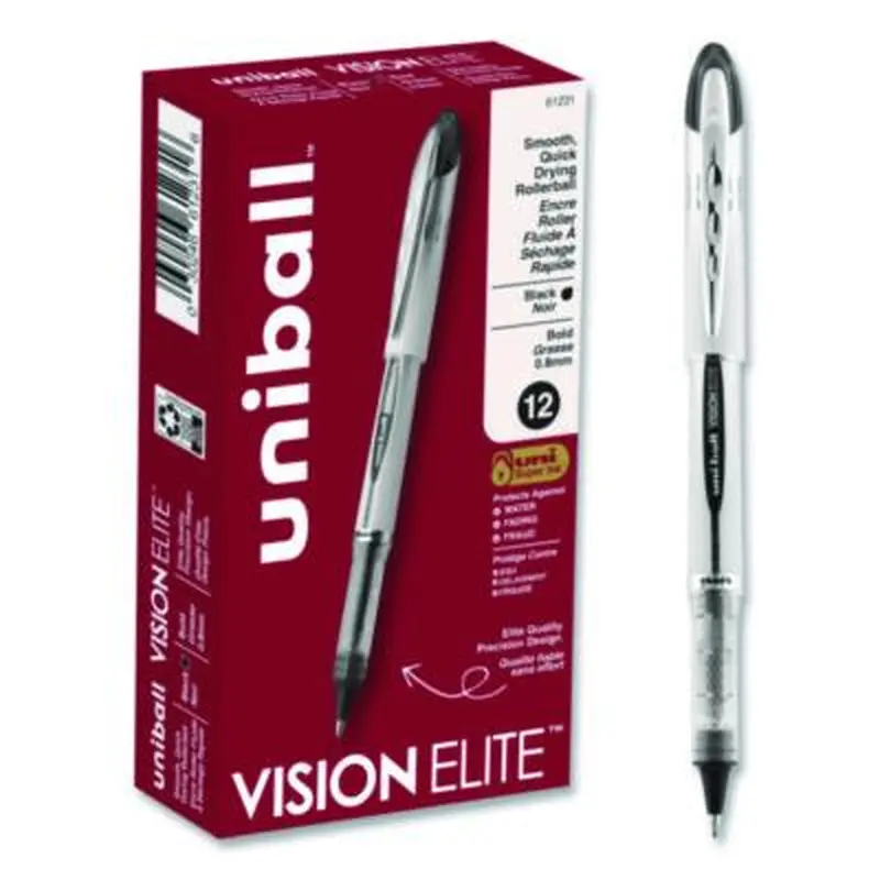 VISION ELITE Hybrid Gel Pen, Stick, Bold 0.8 mm, Black Ink, White/Black/Clear Barrel - Pens | uniball