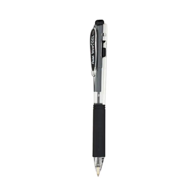 WOW! Gel Pen, Retractable, Medium 0.7 mm, Black Ink, Clear/Black Barrel, 24/Pack - Pens | Pentel