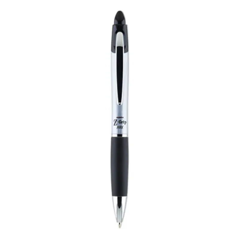 Z-Grip MAX Ballpoint Pen, Retractable, Medium 1 mm, Black Ink, Silver/Black Barrel, 12/Pack - Pens | Zebra