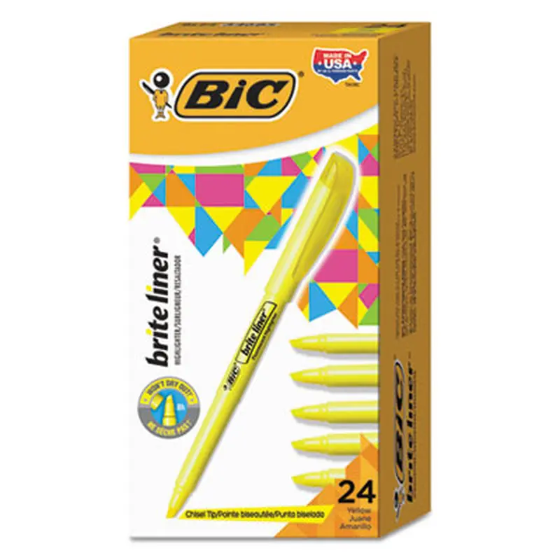 Brite Liner Highlighter Value Pack, Yellow Ink, Chisel Tip, Yellow/Black Barrel, 24/Pack - Highlighters | BIC