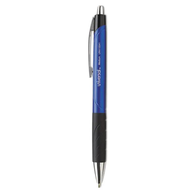 Comfort Grip Ballpoint Pen, Retractable, Medium 1 mm, Blue Ink, Blue/Black Barrel, Dozen - Pens | Universal