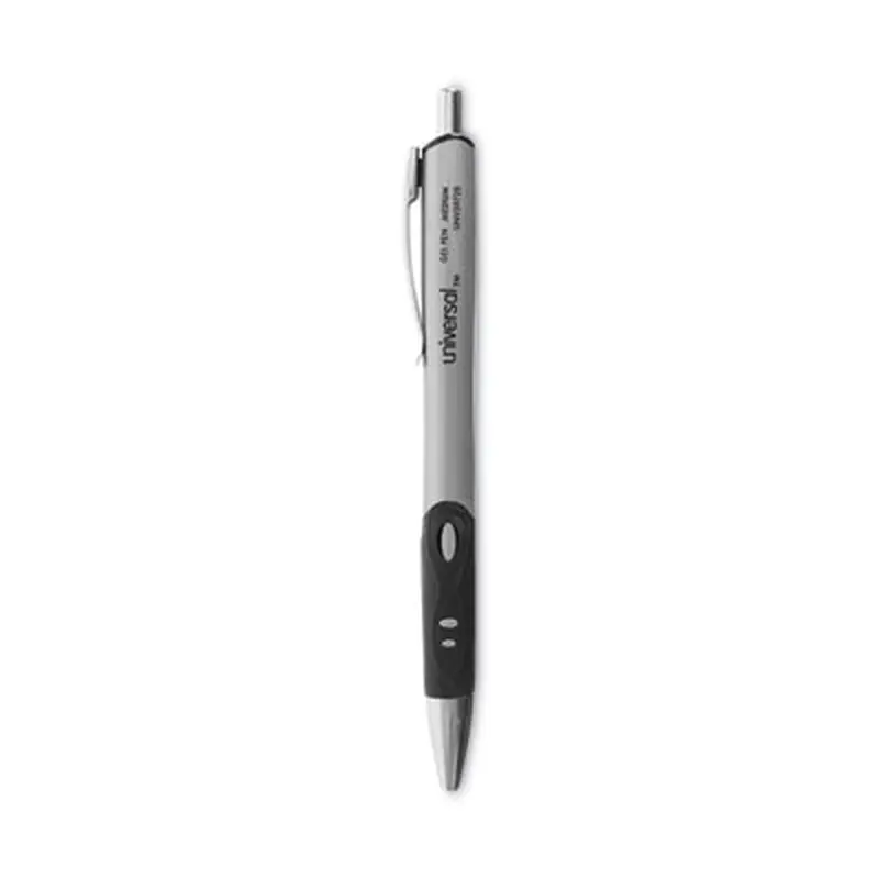 Comfort Grip Gel Pen, Retractable, Medium 0.7 mm, Black Ink, Gray/Black/Silver Barrel, Dozen - Pens | Universal