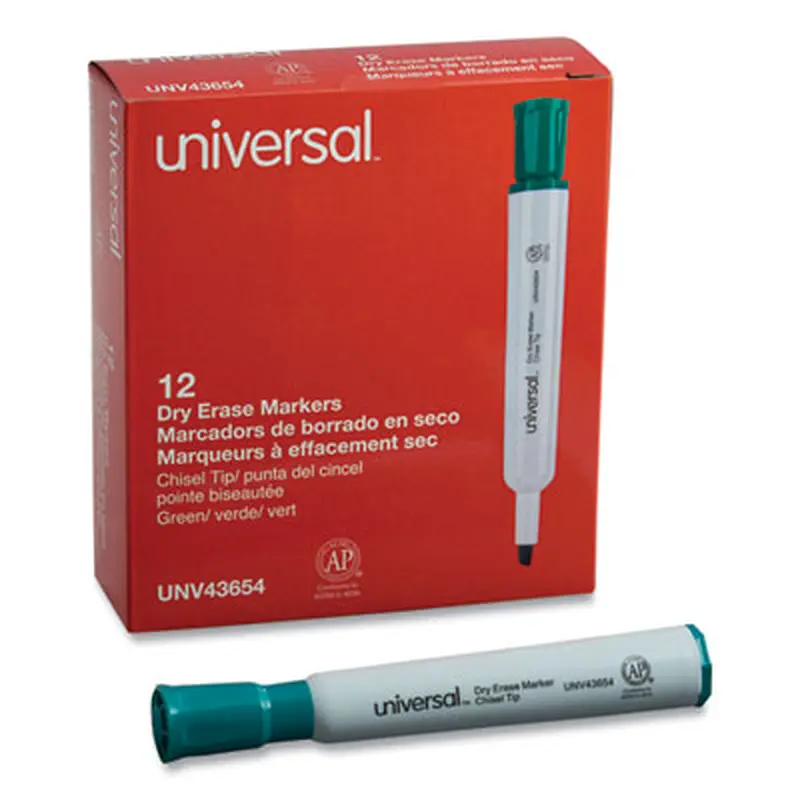 Dry Erase Marker, Broad Chisel Tip, Green, Dozen - Board Markers | Universal