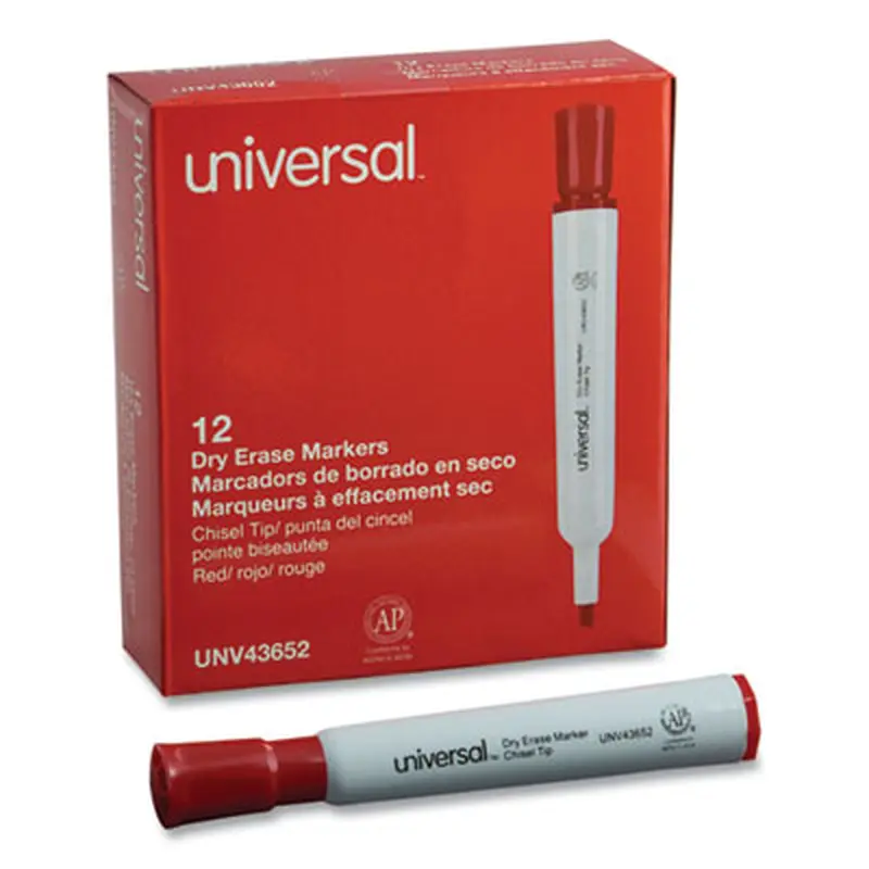 Dry Erase Marker, Broad Chisel Tip, Red, Dozen - Board Markers | Universal