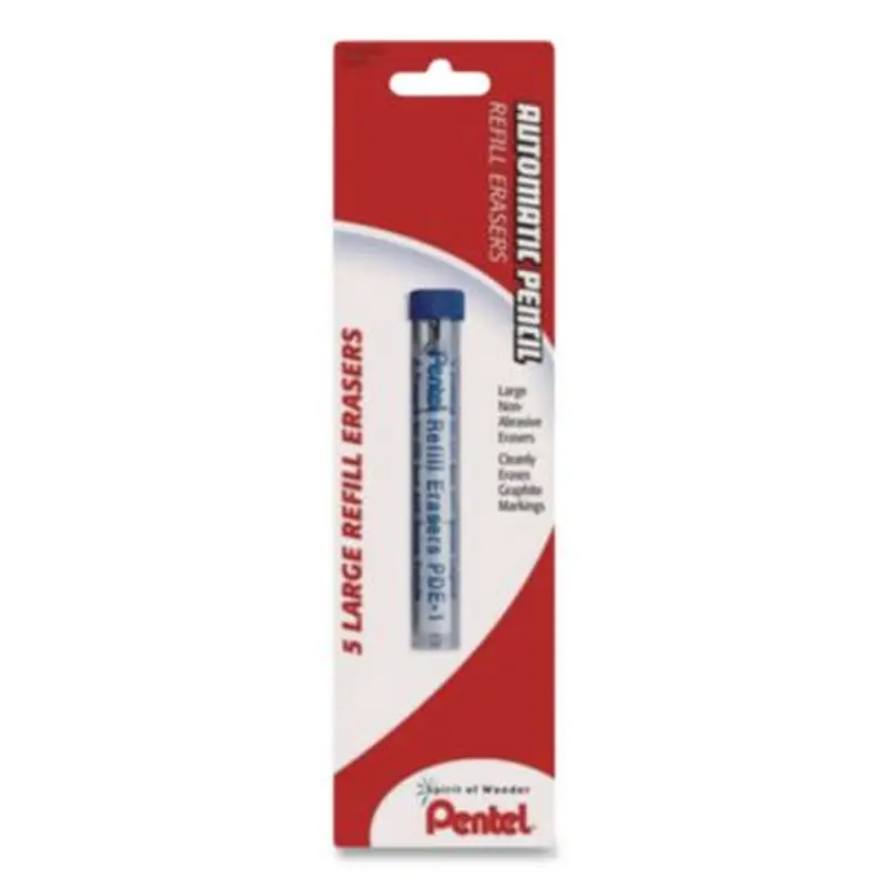 Eraser Refills for Pentel Champ, e-sharp, Jolt, Icy and Quicker Clicker Pencils, Cylindrical Rod, White, 5/Tube - Pencil & Ink Erasers | Pentel
