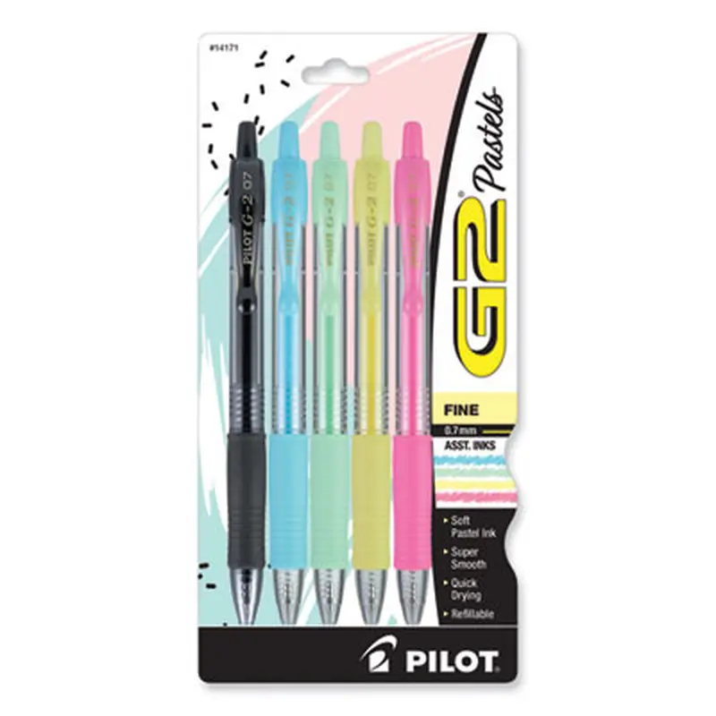 G2 Pastel Gel Pen, Retractable, Fine 0.7 mm, Assorted Pastel Ink and Barrel Colors, 5/Pack - Pens | Pilot