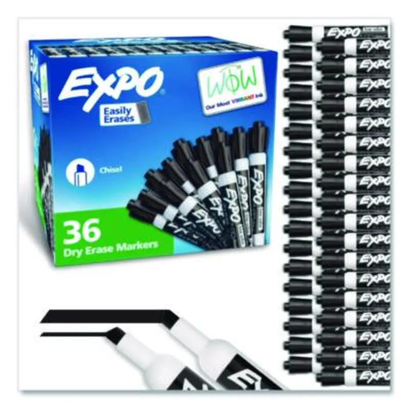 Low-Odor Dry-Erase Marker Value Pack, Broad Chisel Tip, Black, 36/Box - Board Markers | EXPO