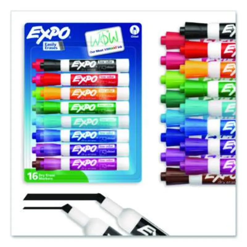 Low Odor Dry Erase Vibrant Color Markers, Broad Chisel Tip, Assorted Colors, 16/Set - Board Markers | EXPO