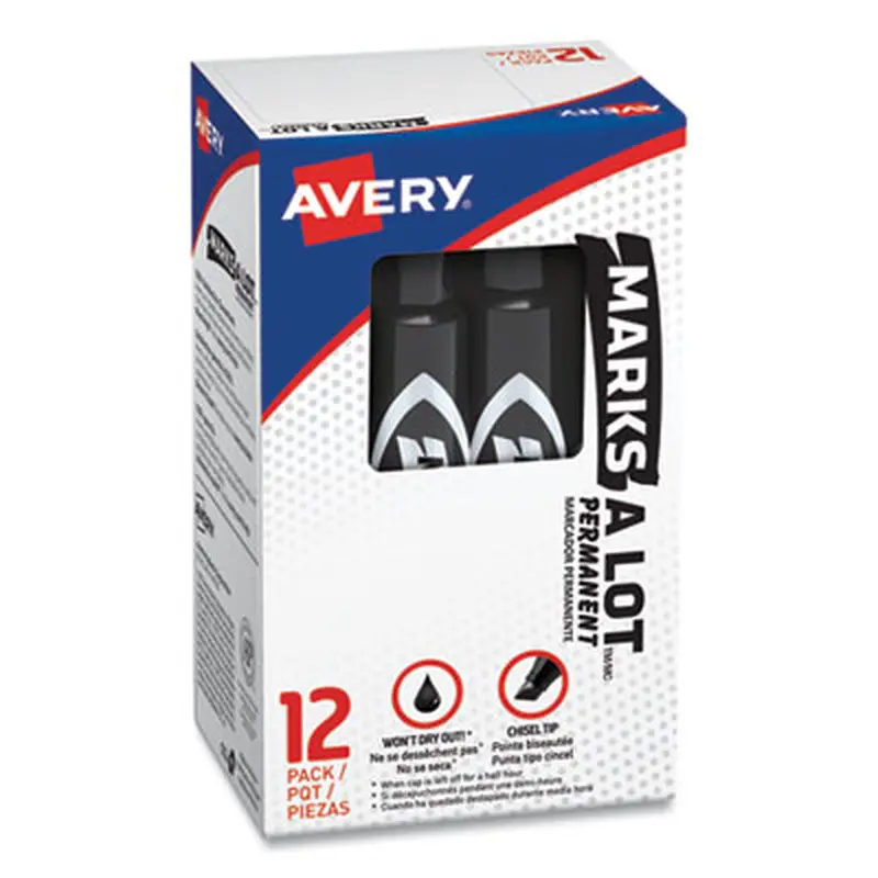 MARKS A LOT Regular Desk-Style Permanent Marker, Broad Chisel Tip, Black, Dozen (7888) - Markers | Avery