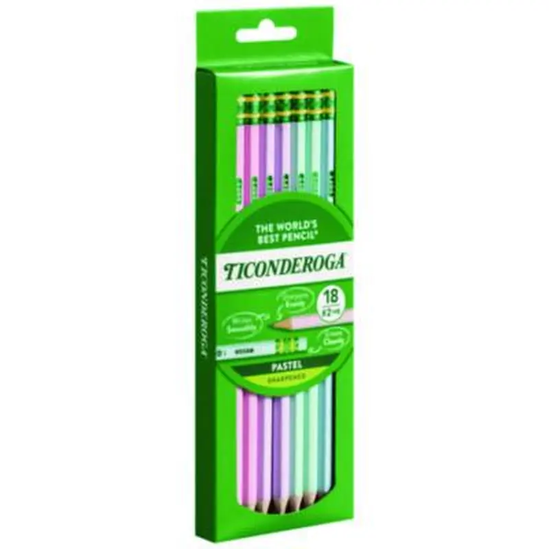 Pre-Sharpened Pencil, 2.2 mm, HB (#2), Black Lead, Pastel Assorted Barrel, 18/Pack - Pencils | Ticonderoga