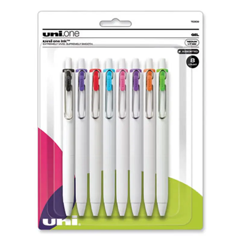 uniONE Gel Pen, Retractable, Medium 0.7 mm, Assorted Inspirational Ink and Barrel Colors, 8/Pack - Pens | uniball