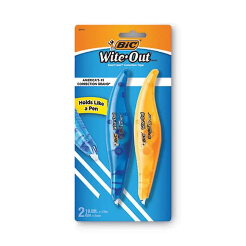 Wite-Out Brand Exact Liner Correction Tape, Non-Refillable, 0.2" x 19.67 ft, White Tape, Assorted Dispenser Colors, 2/Pack - Correction Tapes | BIC