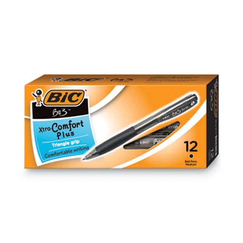 BU3 Ballpoint Pen, Retractable, Bold 1 mm, Black Ink, Smoke/Black Barrel, Dozen - Pens | BIC