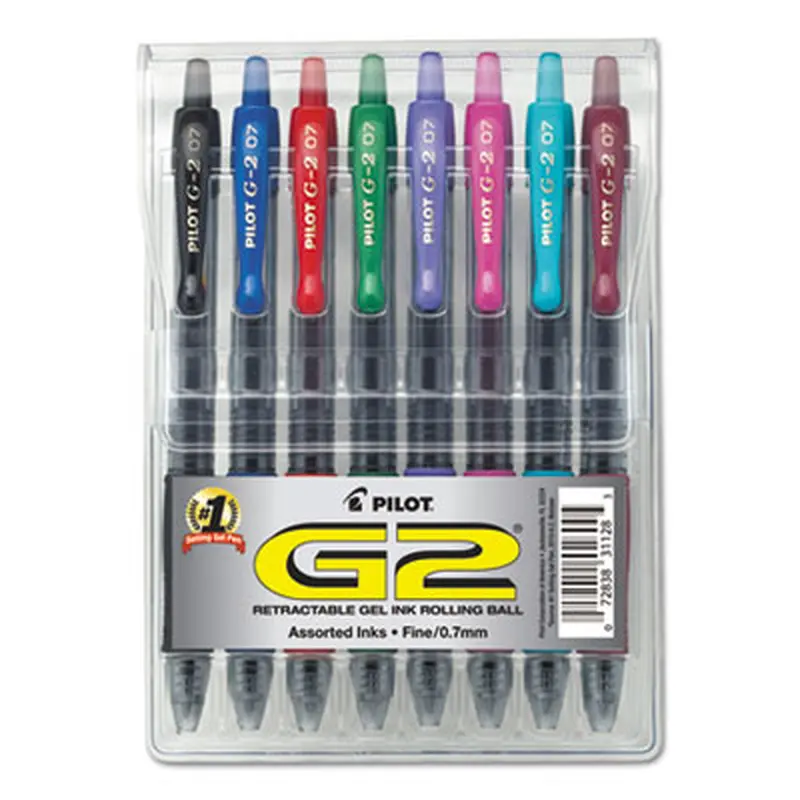 G2 Premium Gel Pen, Retractable, Fine 0.7 mm, Assorted Ink and Barrel Colors, 8/Pack - Pens | Pilot