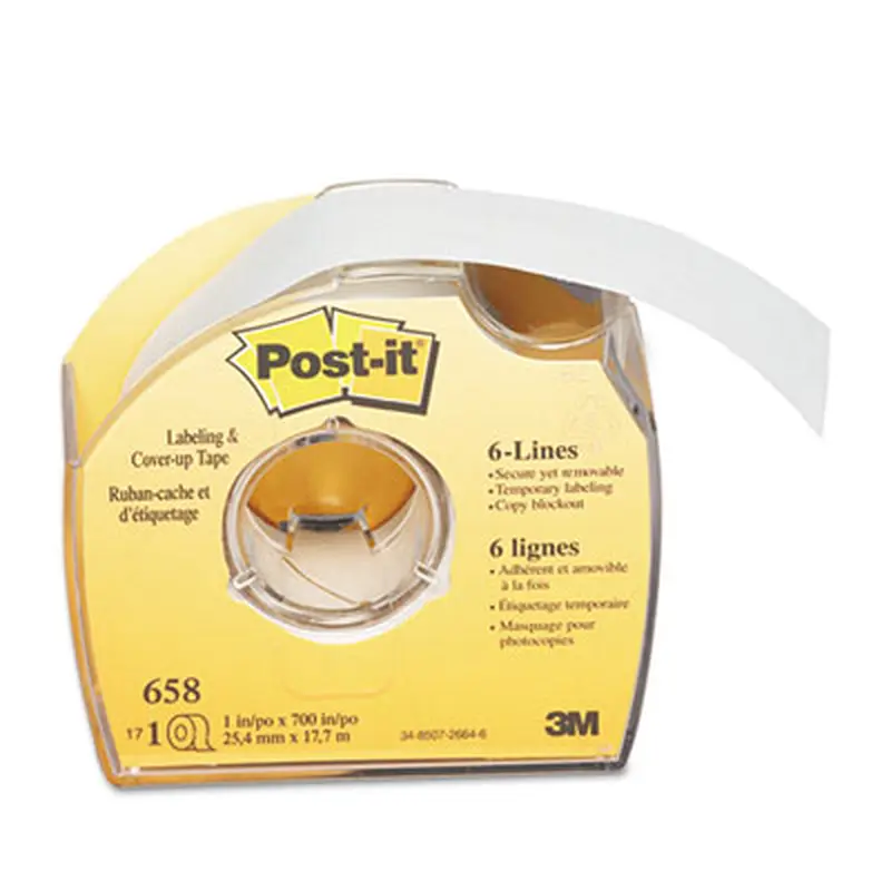 Labeling and Cover-Up Tape, Non-Refillable, 1" x 19.44 yd, White Tape, Clear Dispenser - Correction Tapes | Post-it