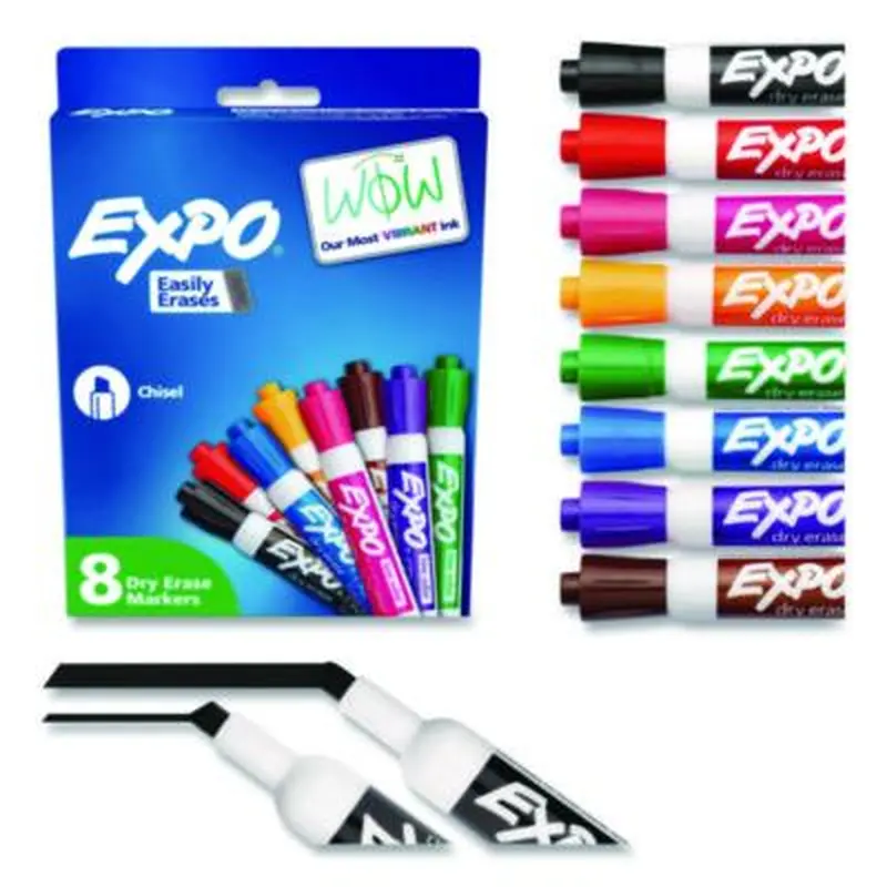 Low-Odor Dry-Erase Marker, Broad Chisel Tip, Assorted Colors, 8/Set - Board Markers | EXPO