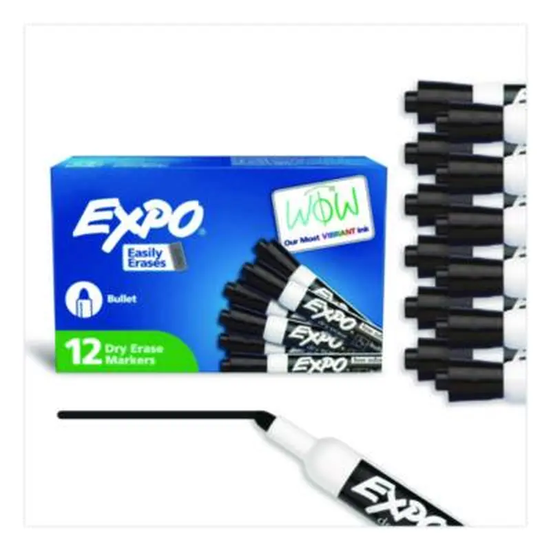 Low-Odor Dry-Erase Marker, Medium Bullet Tip, Black, Dozen - Board Markers | EXPO