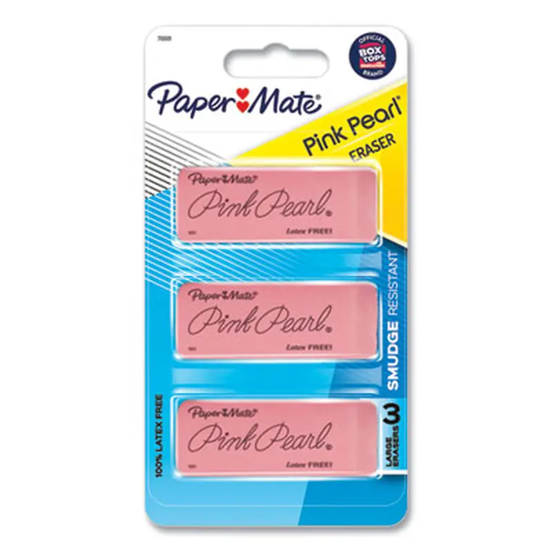 Pink Pearl Eraser, For Pencil Marks, Rectangular Block, Large, Pink, 3/Pack - Pencil & Ink Erasers | Paper Mate