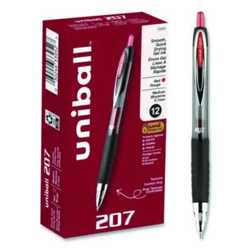 Signo 207 Gel Pen, Retractable, Medium 0.7 mm, Red Ink, Smoke/Black/Red Barrel, Dozen - Pens | uniball