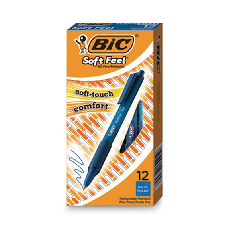 Soft Feel Ballpoint Pen, Retractable, Medium 1 mm, Blue Ink, Blue Barrel, Dozen - Pens | BIC